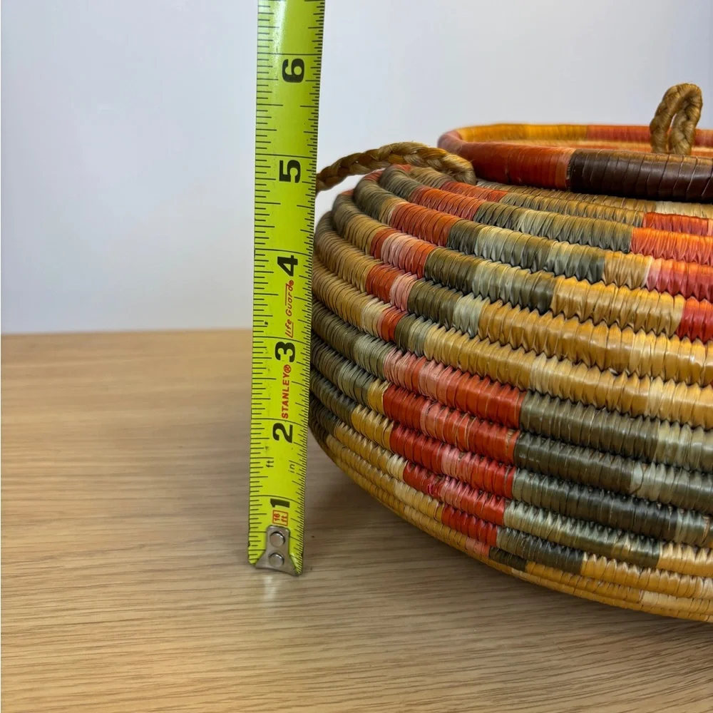 Vintage Handwoven‎ Coil Multicolor Basket with Lid